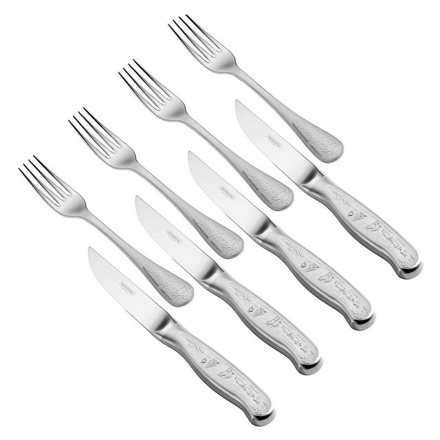 Tramontina Churrasco 8-Piece Silverware Set, 5-Inch Stainless Steel High-Carbon Blade Pointed Tip Kitchen Steak Knives and Forks, Dishwasher-Safe