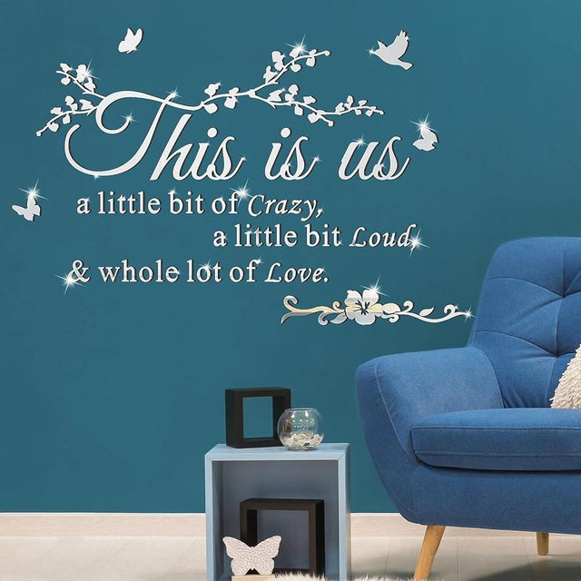 3D Acrylic Mirror Wall Decor Wall Stickers Removable Family Inspirational Quote Decal This is Us DIY Art Motivational Mirror Decor for Home Bedroom Living Room(Silver)