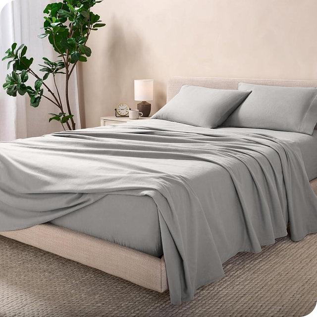 Bare Home Flannel Sheet Set 100% Cotton, Velvety Soft Heavyweight - Double Brushed Flannel - Deep Pocket (Full, Light Grey)
