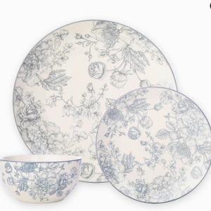 Godinger Silver 12pc Porcelain Banbury Dinnerware Set Gray: Floral Pattern, Dishwasher & Microwave Safe, Service for 4