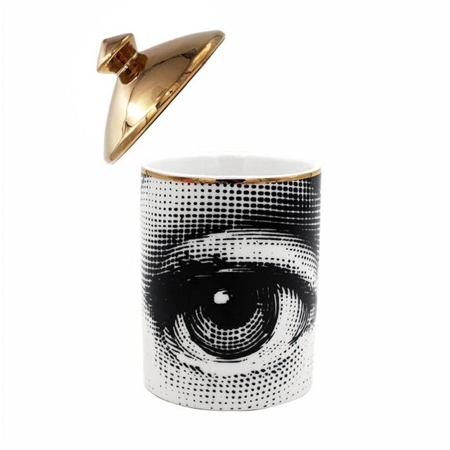 Big Eye Starry Sky Aromatherapy Candle Jar With Lid Ceramic Makecup Cotton Swab Holder Home Deocrative Bottler, Home Fireplace Kitchen Dining Decor For Living Room Knick Knacks Candle Holders (F5)