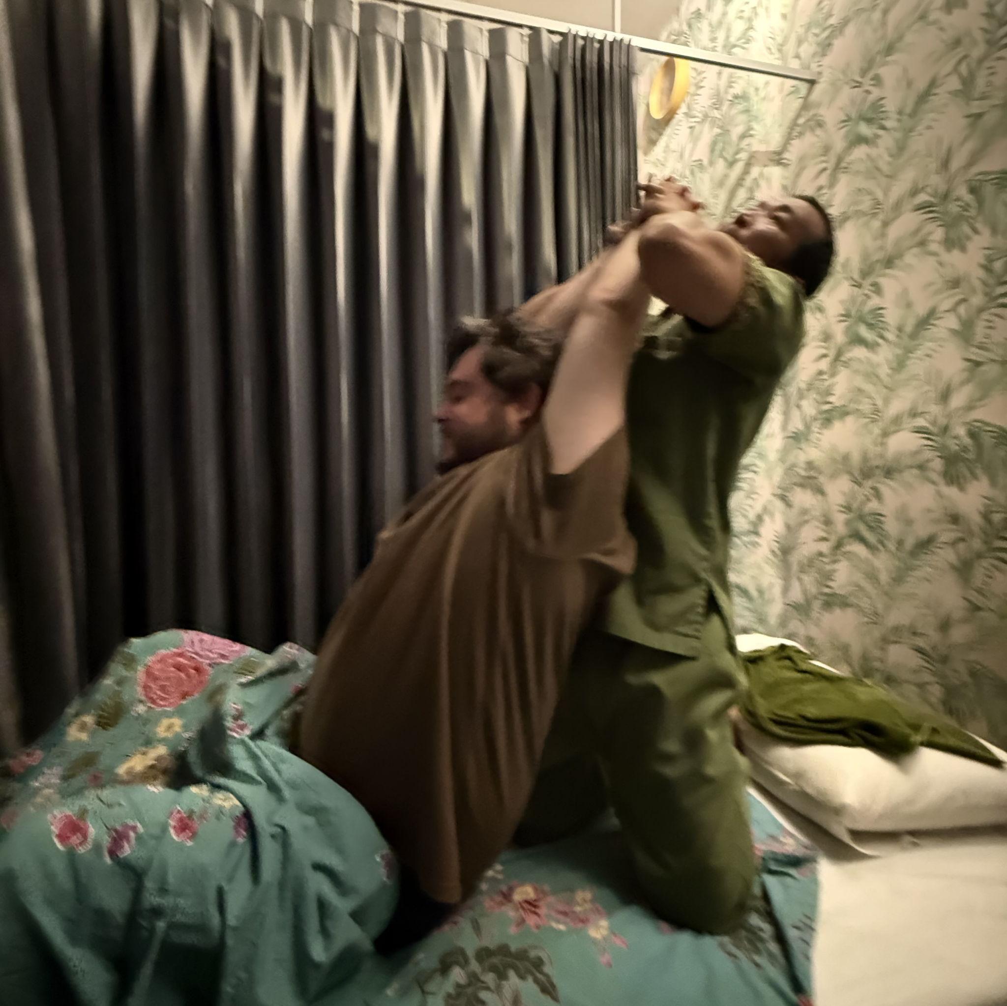 Trevor getting a Thai massage... of course Sydney had to snap a photo - Thailand