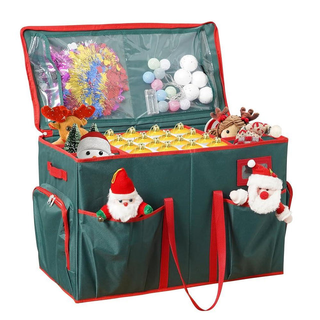 Peyulia Christmas Ornament Storage Box,2-in-1 Christmas ornament organizer&Christmas Figurine Container,5 Trays,6 Adjustable Christmas Figurine Storage Grids,Green