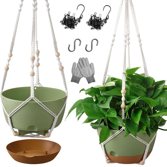 10 Inch Hanging Planters for Indoor Plants,Set of 2 Hanging Pots for Plants with Self-Watering, Outdoor Hanging Plant Pot with Drainage and 2 Kinds of Hanging Baskets Hangers for Home Decor and Garden