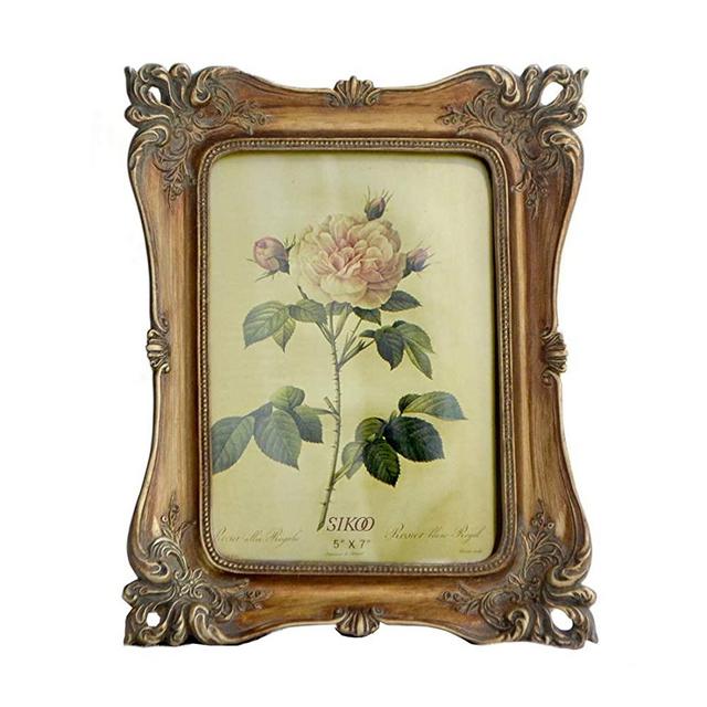 SIKOO Vintage Picture Frame 5x7 Antique Tabletop and Wall Hanging Photo Frame with High Definition Glass Front for Home Decor (Bronze Gold)
