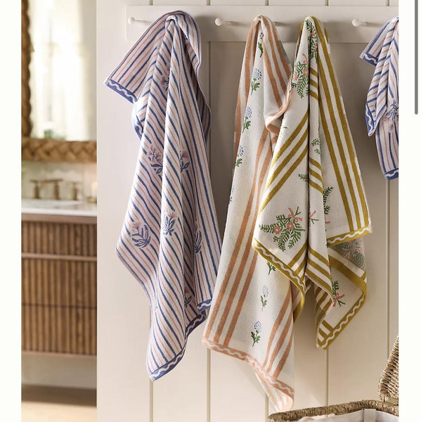 Tess Floral Bath Towel - Pink Stripe