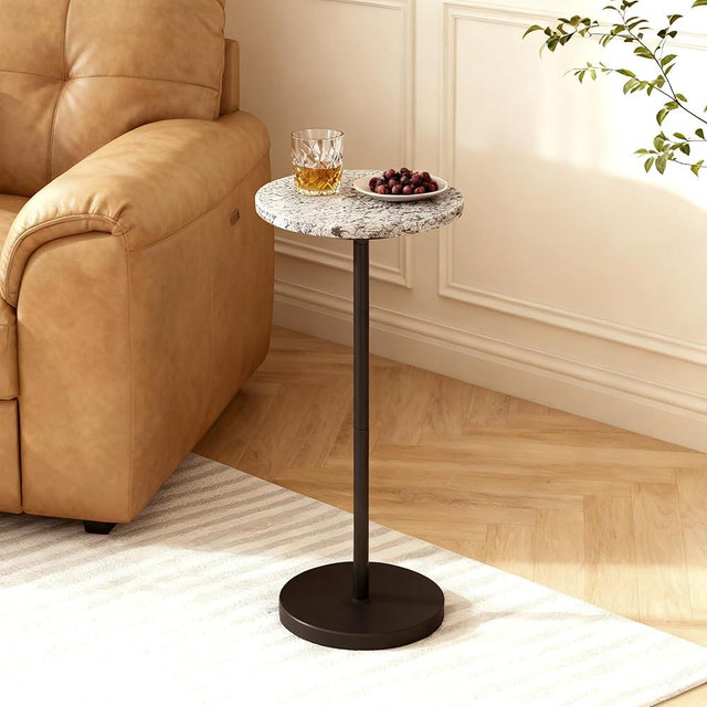 COVLON Nature Marble Drink Table, Pedestal Table, Small Round Side Table, Martini Table for Living Room, Bathroom, Small Space, Black 2