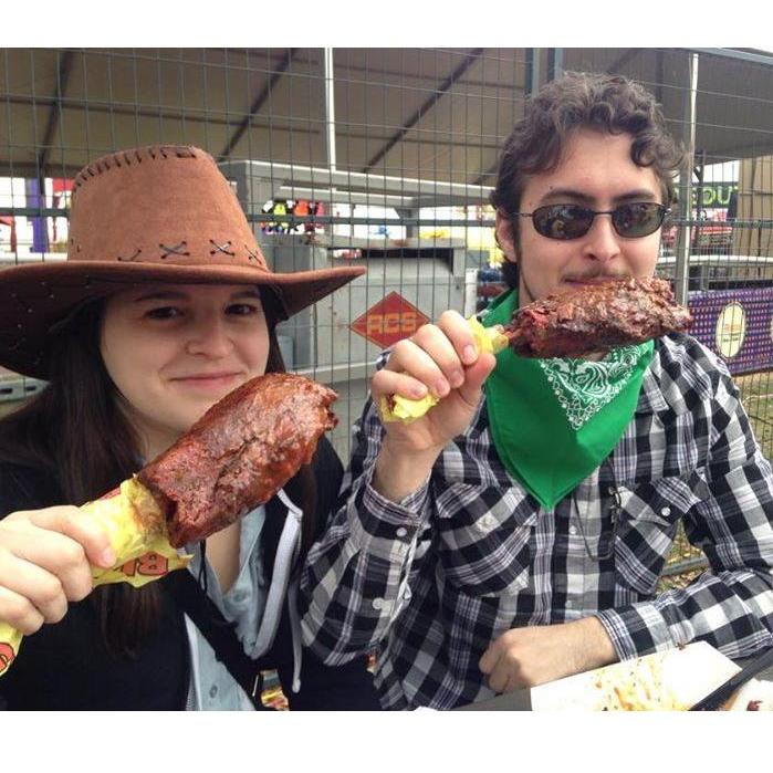 Eating rodeo ribs at the Houston Rodeo - March 2015