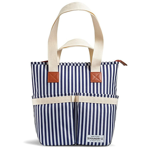 Fit + Fresh Insulated Wine Cooler, Shopping Tote Bag and Purse for Lunch, Picnics, Beach and Road Trips, Leak-Proof Removable Hard Liner and Shoulder Strap, Stripe