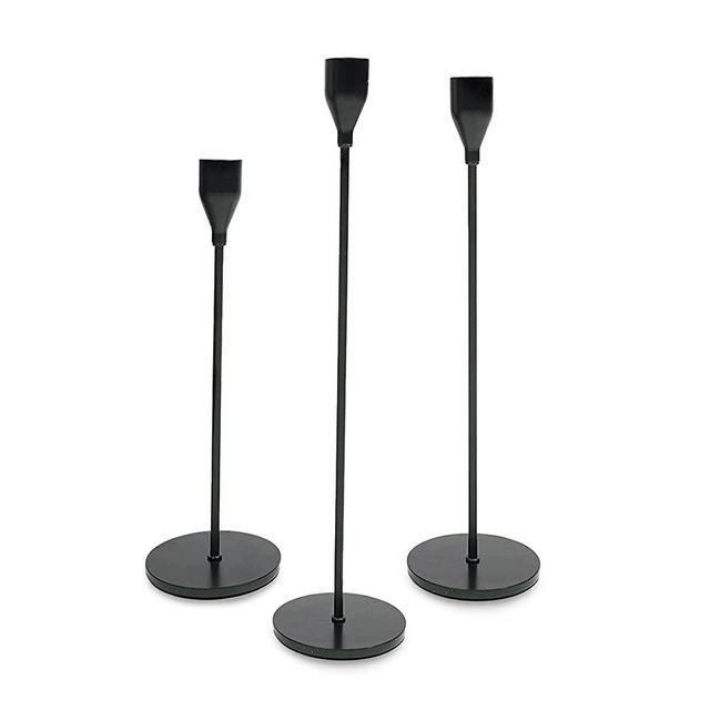 OfferZon Black Candlestick Holders 3Pcs - Metal Tall Candlesticks in 3 Heights for ¾ inches Taper Candle – Scratch Proof & Corrosion Proof - Ideal for Dining Table, Living Room, Décor & Parties