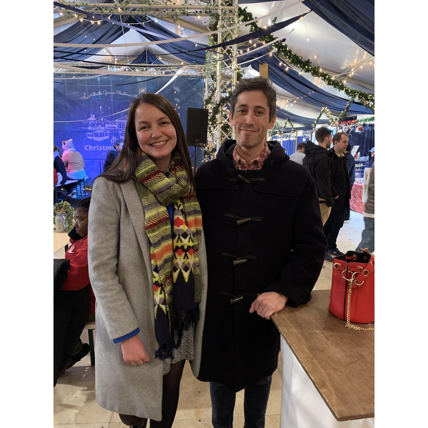 Staying warm at the Christmas Village in Baltimore, Maryland - November 2023