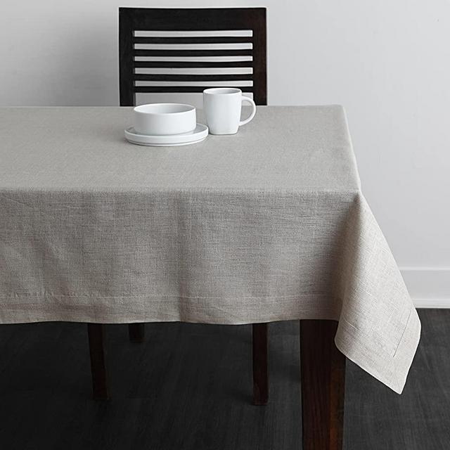 Solino Home 100% Pure Linen Tablecloth - 54 x 72 Inch Natural, Natural Fabric, European Flax - Athena Rectangular Tablecloth for Indoor and Outdoor use