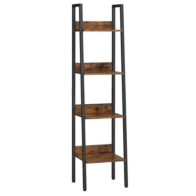 VASAGLE Bookshelf, Ladder Shelf 4-Tier, Freestanding Storage Shelves, for Home Office Living Room Bedroom Kitchen, Steel Frame, Simple Assembly, Industrial, Rustic Brown and Black ULLS108B01