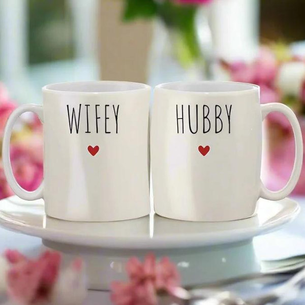 Hubby & Wifey Heart Mugs - Set of 2