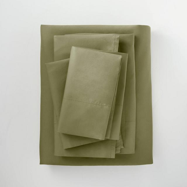 Queen Washed Supima Percale Solid Sheet Set Moss Green - Casaluna™