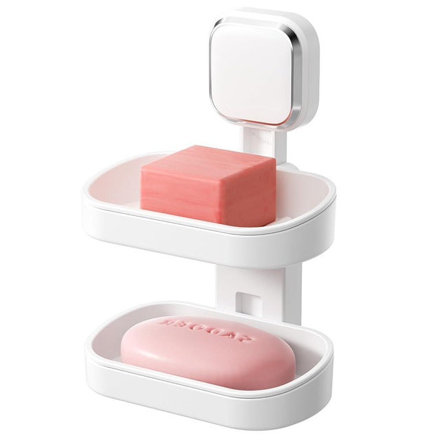 TAILI Double Layer Soap Holder, Bar Soap Dish Saver Suction Cup for Shower Wall Mounted, Suitable for Bathroom, Tub, Sponge Caddy Kitchen Sink,Easy to Clean,Universal Bathroom Shower Accessories,White