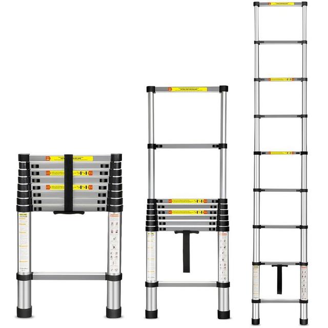 Miscoos Telescoping Ladder, 8.5 FT Aluminum Telescopic Extension Ladder, Multi-Purpose Design, Non-Slip Feet, Perfect for Household, Outdoor, and RV, 330lb Capacity