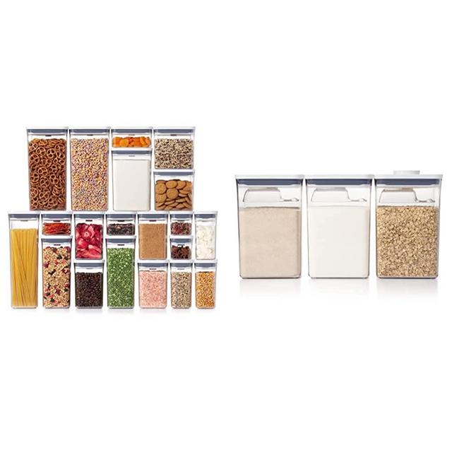 OXO Good Grips 20-Piece POP Container Set & Good Grips 6 Piece Large Canister Set with Scoops, 4.4 qt each, White