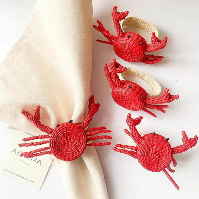 Handwoven Iraca Palm Crab Napkin Ring - Coastal Table Decor