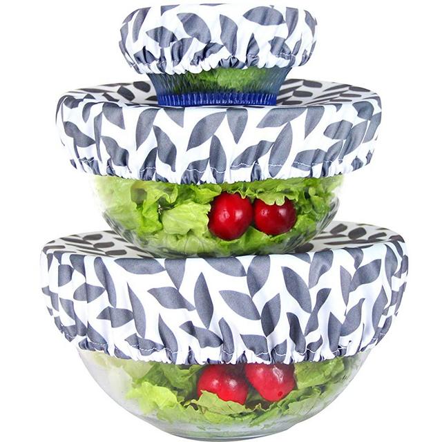 Wegreeco Reusable Bowl Covers - Set of 3, Grey Leaf