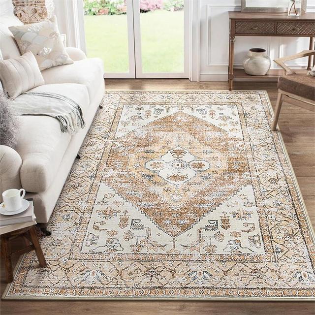Lahome Boho Area Rug for Living Room - 4x6 Rug Washable Non-Slip Throw Bedroom Rug Lightweight Non-Shedding Large Kitchen Rug, Oriental Distressed Print Carpet Rug for Office Classroom Dining Room