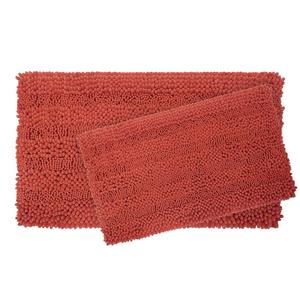 Creative Home Ideas - Laura Ashley Astor Striped Plush Chenille 2-Piece Bath Mat Set, Coral