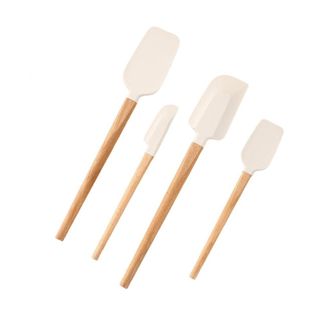 Silicone Spatula 4-piece Set, Heat-Resistant Spatulas, Wooden Handlespatula Upgrade Strong Handle with Ergonomic Grip for Cooking Baking Blenders Cooking Baking Stirring Mixing Tools