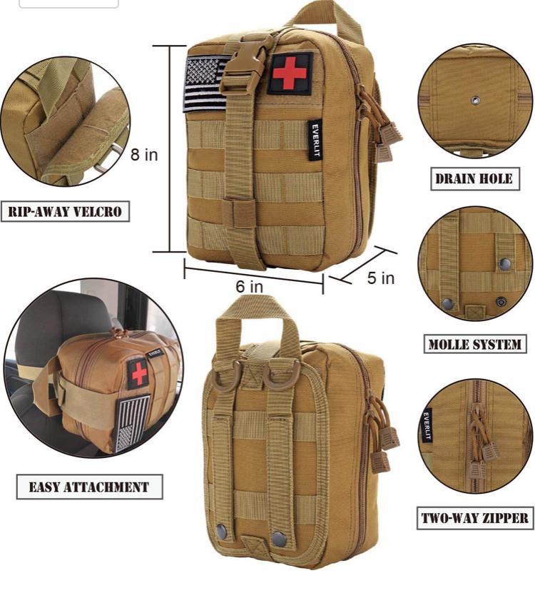 EVERLIT 250 Pieces Survival First Aid Kit IFAK Molle System Compatible Outdoor Gear Emergency Kits Trauma Bag for Camping Boat Hunting Hiking Home Car Earthquake and Adventures