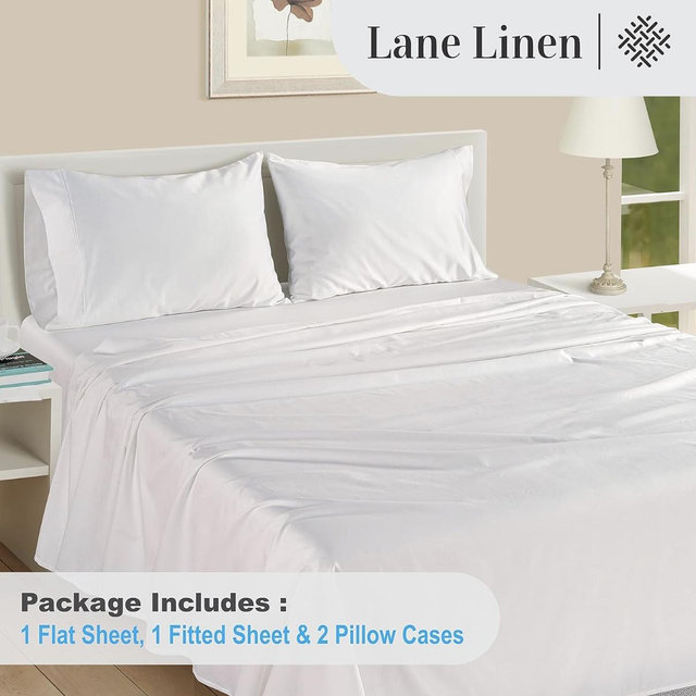 LANE LINEN 100% Egyptian Cotton Full Size Bed Sheets, Soft & Comfy Luxury Hotel Style Thick Full Size Sheets, Fully Elasticized Reinforsed Seams No Pill Natural Cooling - White Sheets