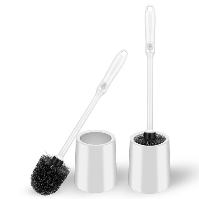 Toilet Brush and Holder Set, 2 Pack Long Handle Non-Slip Grip Toilet Bowl Brush​, Hard Toilet Brush, Deep Cleaning for Bathroom, Easy to Assemble White