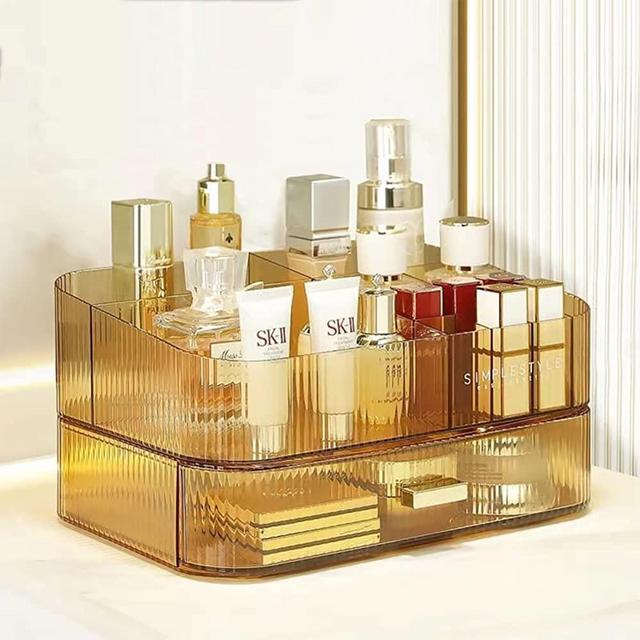 MIUOPUR Makeup Organizer with Stackable Drawers, Bathroom Vanity Organizers and Storage, Ideal for Desk and Dresser Countertops, Great for Cosmetics , skincare, Lipsticks, Nail Care -Amber