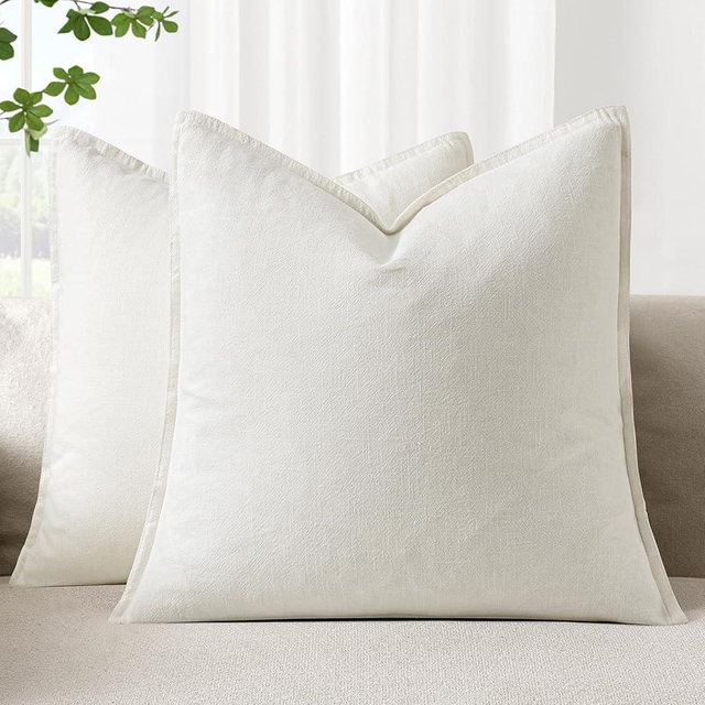 Woaboy 24x24 Inch Set of 2 Decorative Linen Solid Throw Pillow Covers Boho Accent Farmhouse Couch Pillowcases Modern Netural Euro Home Decor for Couch Sofa Living Room Bed,Cream White