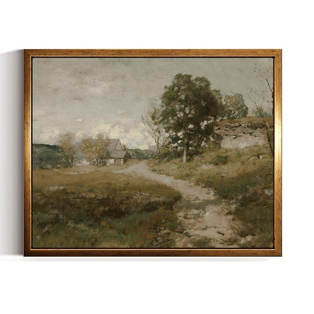 InSimSea Golden Framed Vintage Canvas Wall Art Arkville Landscape Rustic Country Road Home Decor 8x10in, Outskirts Classical Painting Prints for Livingroom Bedroom Wall Decor Nature Gallery Art