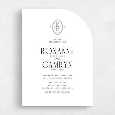 White Half arch Wedding Invitation - Kotor Portrait