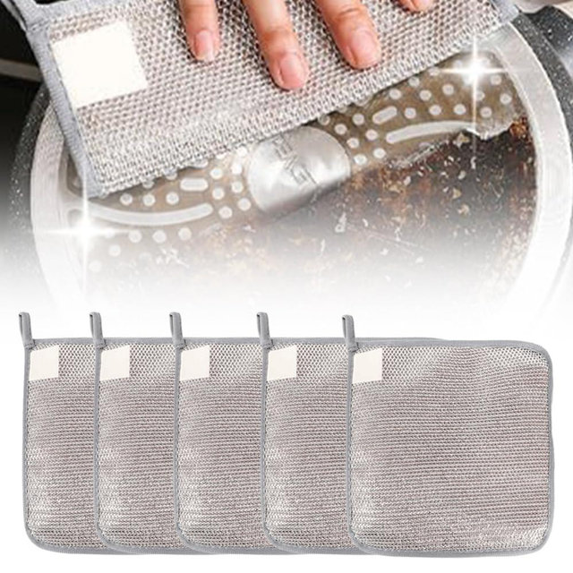 Jiexily 2025 New Multipurpose Wire Dishwashing Rags for Wet and Dry, Metal Scrubbing Pads Sponge Cloths Towels Clean, Non-Scratch Wire Dishcloth for Home Kitchen Dishes, Sinks (5 Pcs)