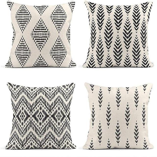 ArtSocket Set of 4 Throw Pillow Covers Ikat Tribal and Boho Ethnic Herringbone for Ideas Decor Linen Pillow Cases Home Decorative Square 20x20 Inches Pillowcases
