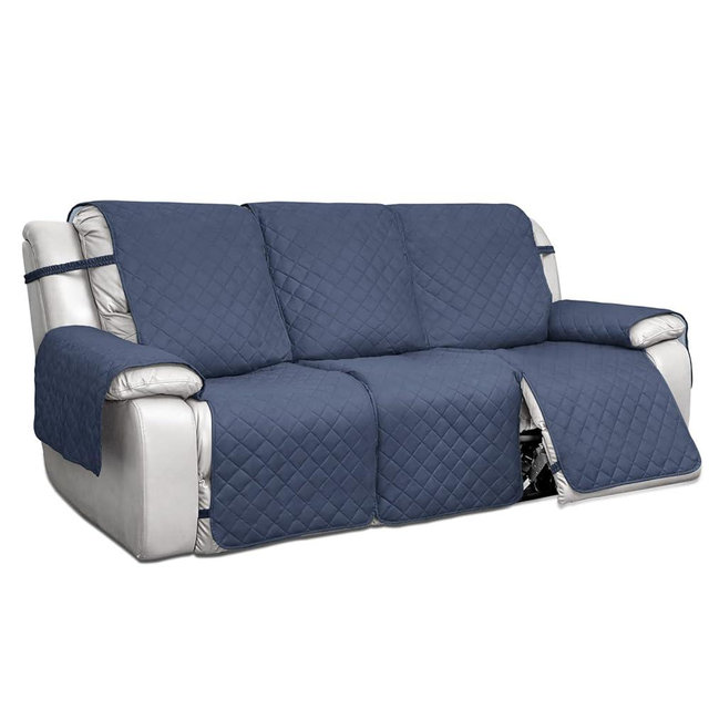 PureFit Water Resistant Reversible Sofa Covers for Reclining Sofa 3 Seat - Non Slip Split Recliner Couch Cover for 3 Cushion Couch, Washable Furniture Protector for Kids, Dogs (Dark Blue/Light Blue)
