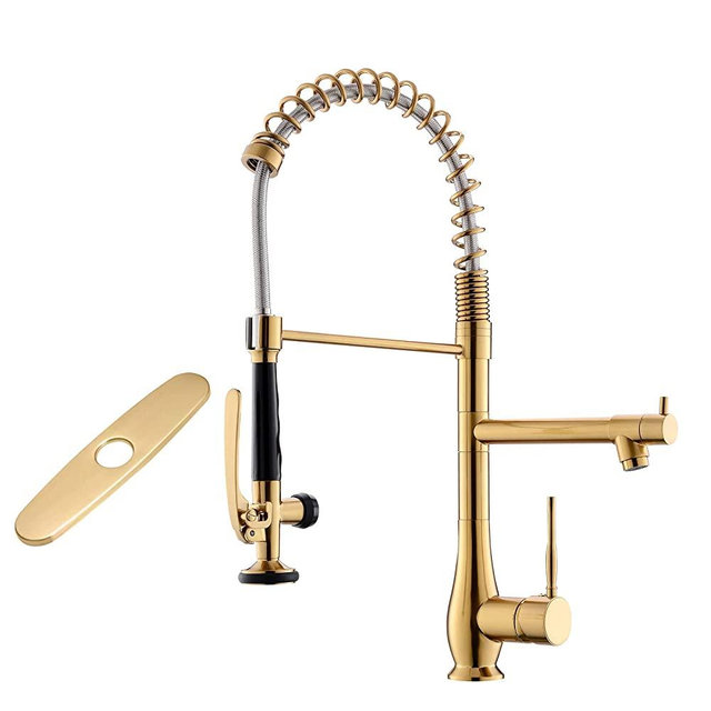 GIMILI Brushed Gold Kitchen Faucet with Pull Down Sprayer Single Handle Commercial Kitchen Sink Faucet