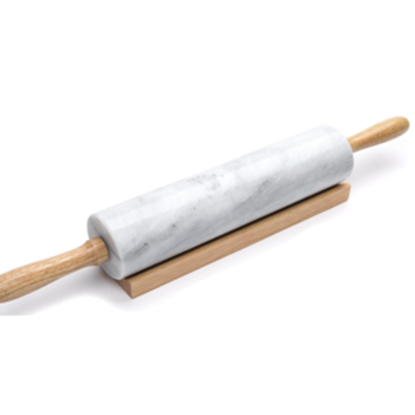 Marble Rolling Pin with Wooden Cradle (White)