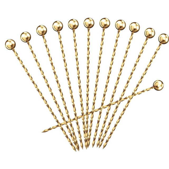 Metal Thread Cocktail Picks 12Pack, 304 Stainless Steel Cocktail Toothpicks, Reusable Cocktail Skewers, Garnish Picks Bloody Mary Skewers, Metal Martini Picks for Olives Appetizers Fruit (Golden)