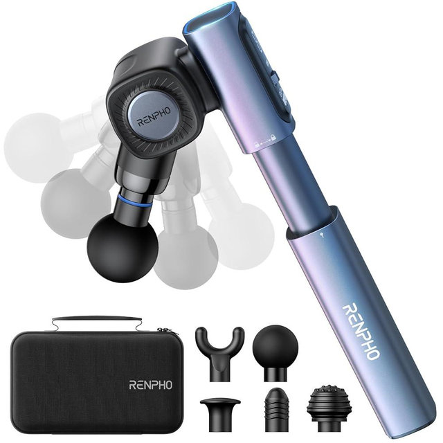 RENPHO Massage Gun with Adjustable Angles and Extension Handle, Christmas Gifts, Handheld Percussion Muscle Massager Deep Tissue with Portable Carry Case for Men Women, Extend 2