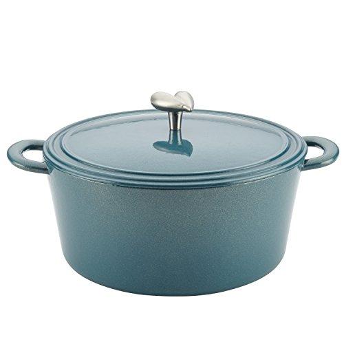 Ayesha Collection Cast Iron Enamel Covered Dutch Oven, 6-Quart, Twilight Teal