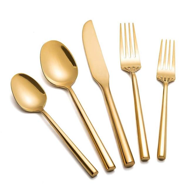 Kelenfer Gold Silverware Set Flatware Set Stainless Steel Cutlery Set 40 Pieces Hexagon Handle Home Kitchen Daily Use Service for 8