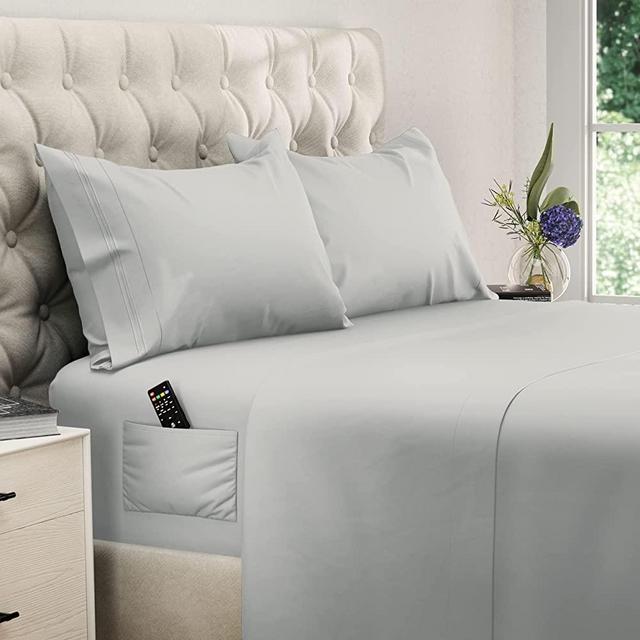DREAMCARE Deep Pocket Sheets Microfiber Sheets Bed Sheets Set 4 Piece Bedding Sets Queen Size, Light Gray