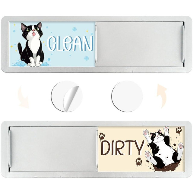 Cosmisun Clean Dirty Dishwasher Magnet - Funny Cat Cartoon Dishwasher Magnet Clean Dirty Sign Double Sided Strong Reversible Flip Sign Indicator for Home Kitchen Fridge Accessories Decor