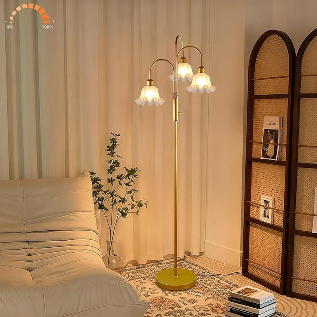 ACOHOOK 70'' Flower Floor Lamp, Vintage Floral Floor Lamp with 3000K Warmwhite Bulbs for Wedding/Party, 3 Light Gold Standing Tall Lamps with 5Lbs Heavy Base for Living Room Bedroom