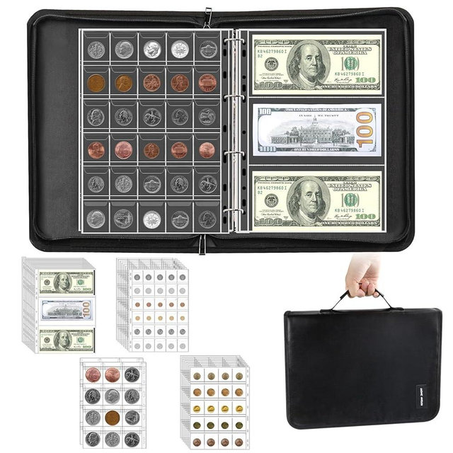 Coin Collection Book Holder Organizer - 410 Pockets Coins Collection Supplies Album for Collector 36 Sleeves Money Storage Case Fireproof Coin Currency Collection Bill Pennies Cash Black
