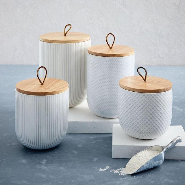 Textured Kitchen Canister, White, Set of 4