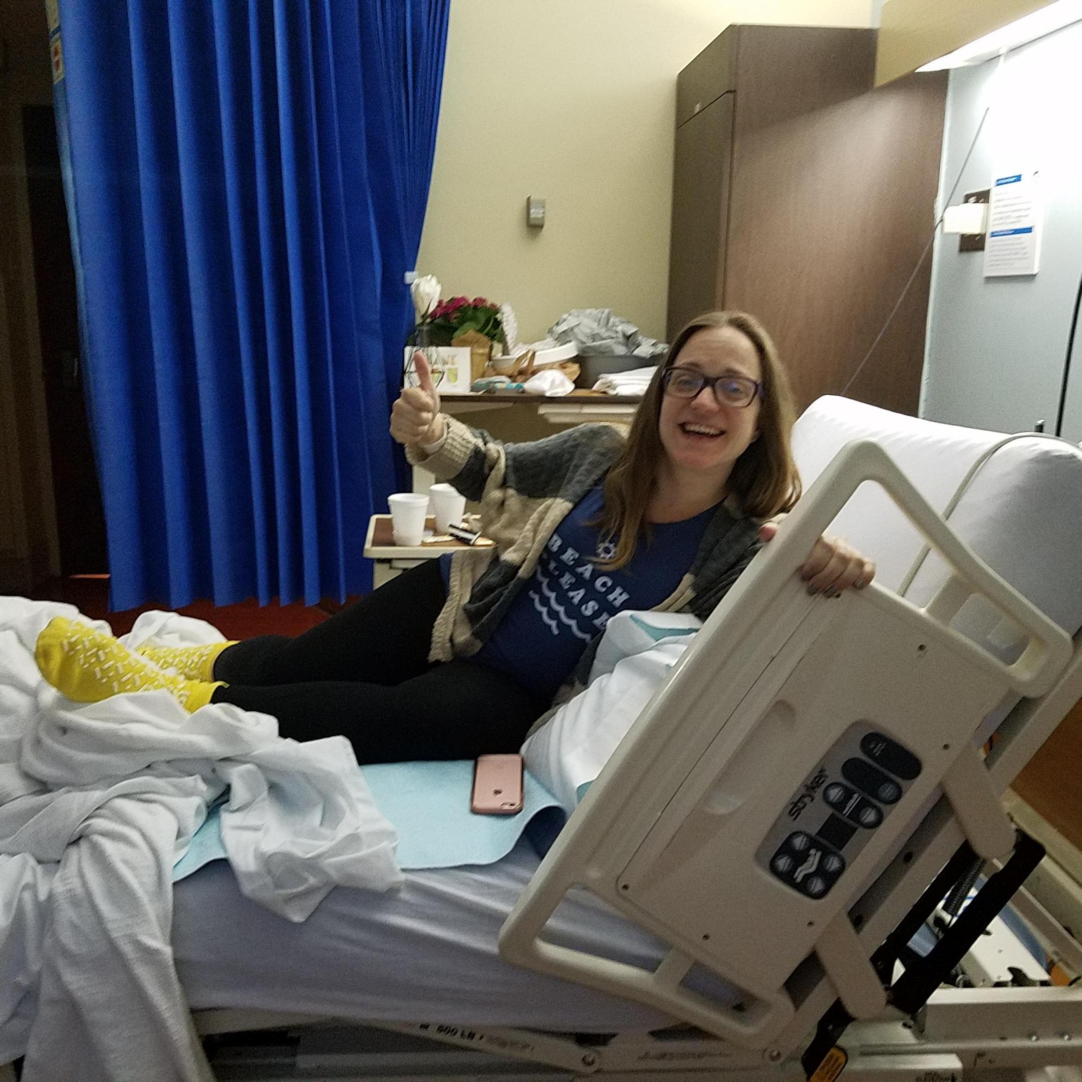 Celebrating having successfully delivered her niece, Lennox Reese