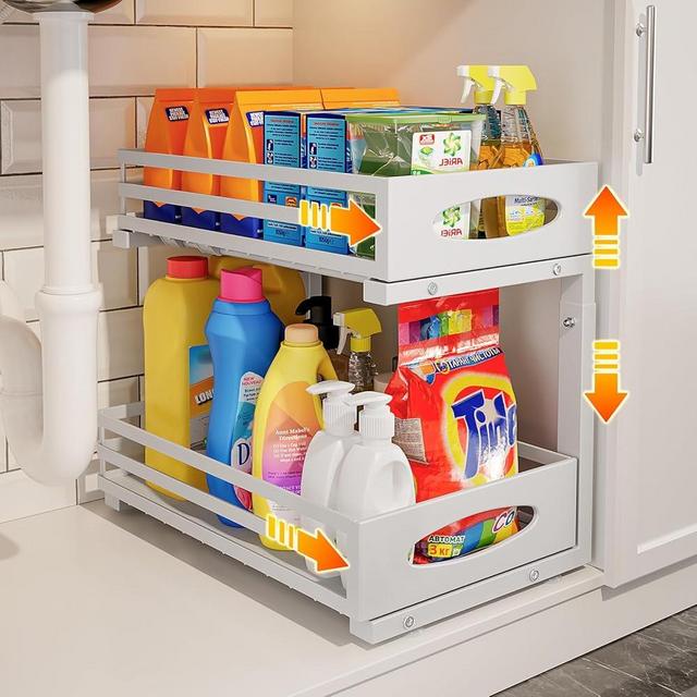 mixeshop Under Sink Organizer, Pull Out Cabinet Organizers, Slide Sink Steel Shelf Cabinet Storage Shelves, Under Sink Storage for Kitchen Bathroom Cabinet (White, 1 Pack)